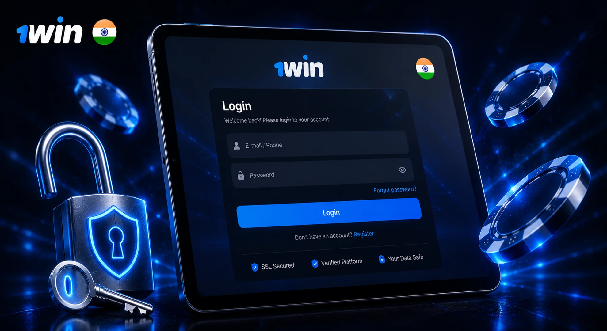 Secure 1win India login page to access online casino profile